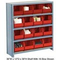 Global Equipment Steel Closed Shelving with 16 Red Plastic Stacking Bins 5 Shelves - 36x12x39 603261RD